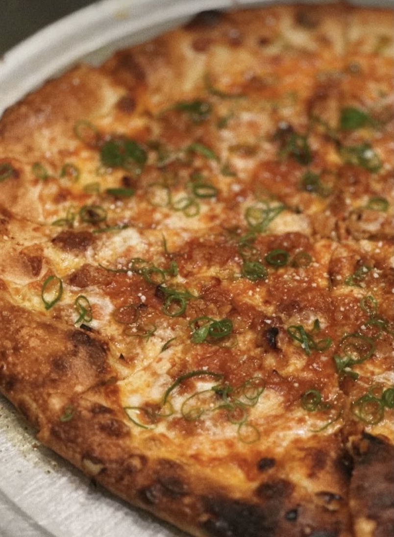 Korean pork belly and gochujang vodka pie with scallions, a guest pizzaiolo's special
